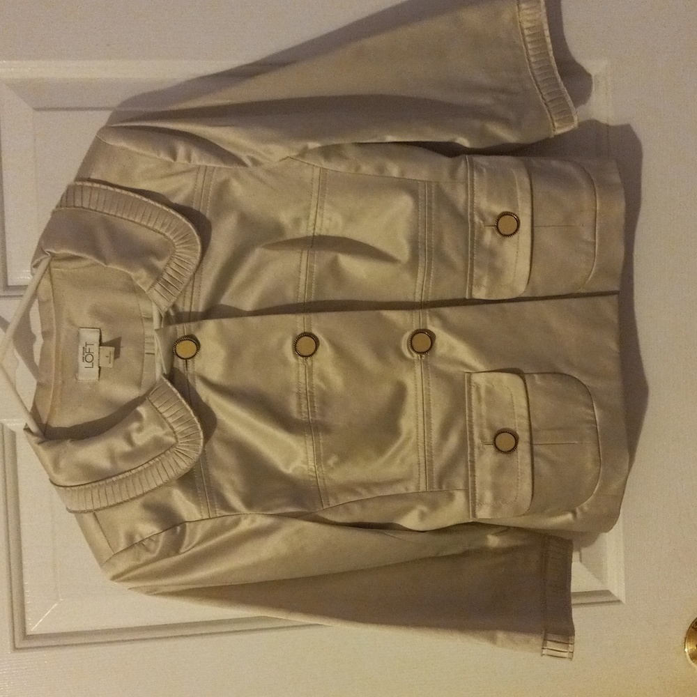 LOFT Cream Satin Cropped Blazer with Decorative Buttons